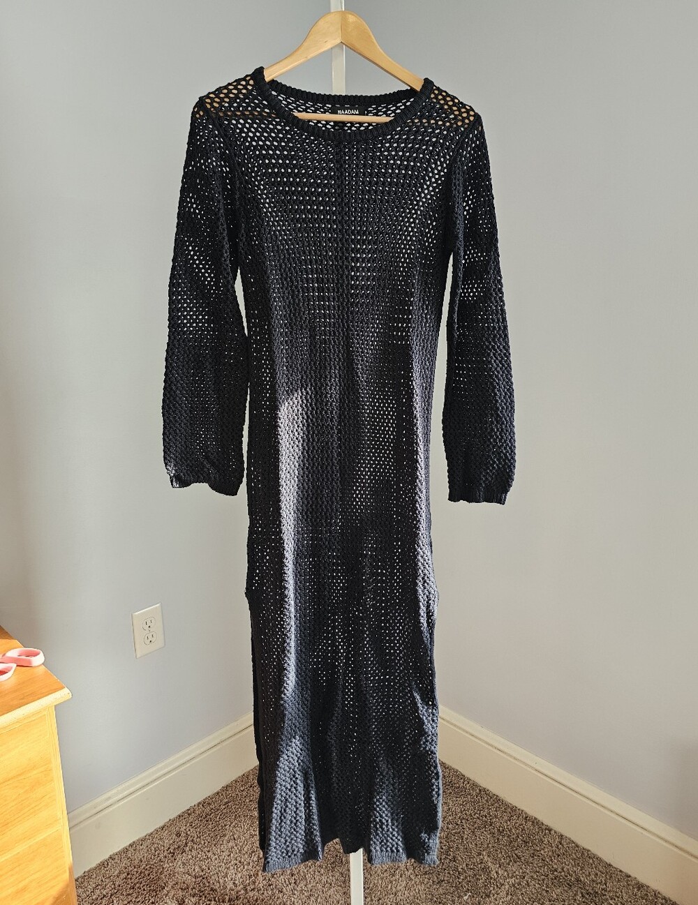 Naadam Textured Crochet Maxi Dress In Black Size Small